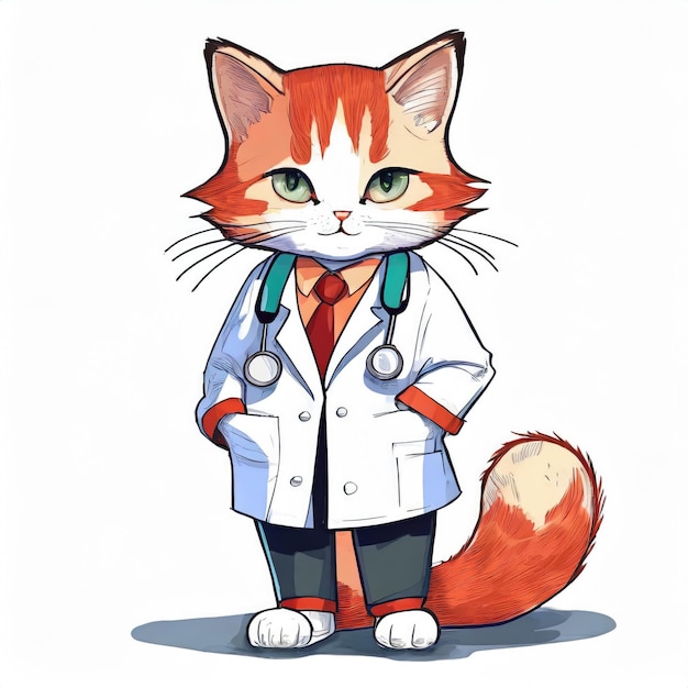 Photo anime cute a cat in doctor uniform on white background ai generated