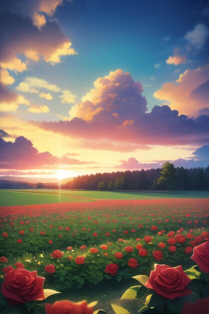 Anime cute kawaii girl character image wallpaper illustration background sunrise sunset young woman