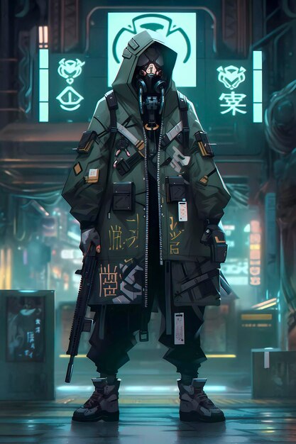 Anime Cyberpunk Samurai solarpunk warrior Generative AI