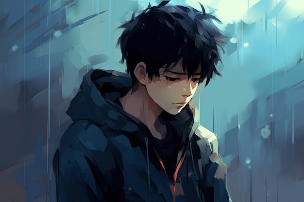 Premium AI Image | Anime depressed boy illustration generative ai