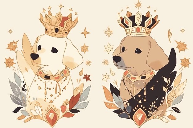 Photo anime dog wearing crown vector illustration on isolated background