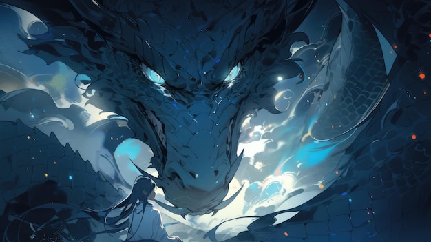 Premium AI Image | an anime and dragon in blue