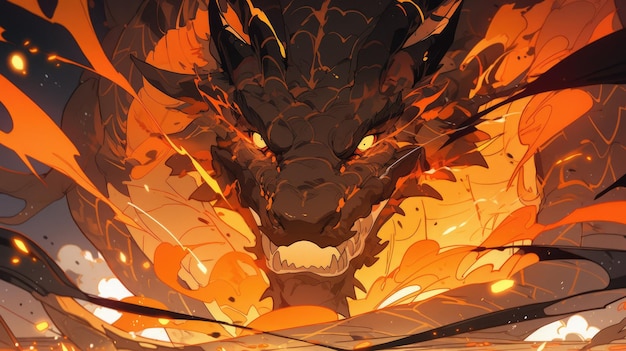 an anime and dragon in orange