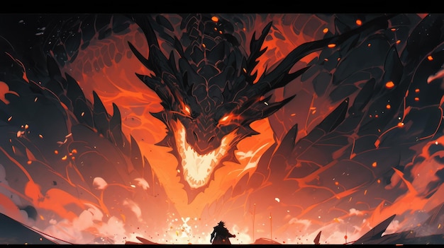 an anime and dragon in orange