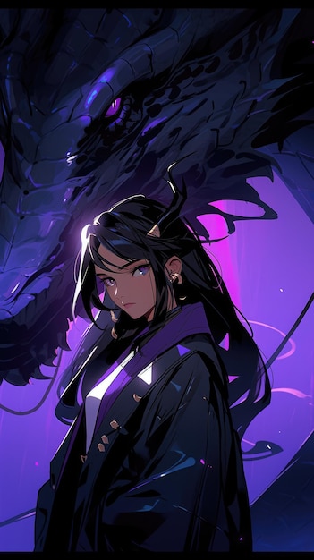 an anime and dragon in purple