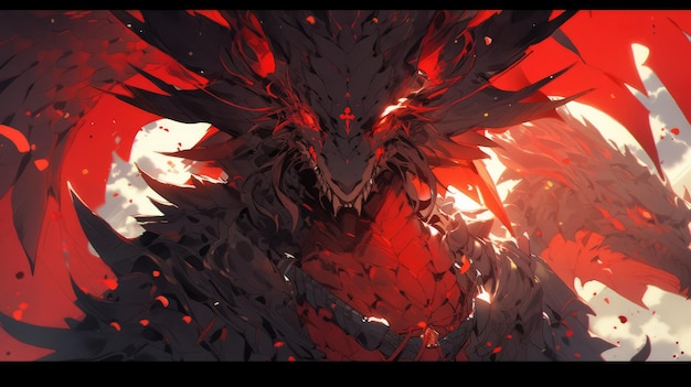 an anime and dragon in red