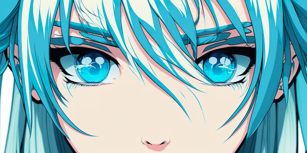 Anime face with blue eyes Web banner for anime manga AI illustration