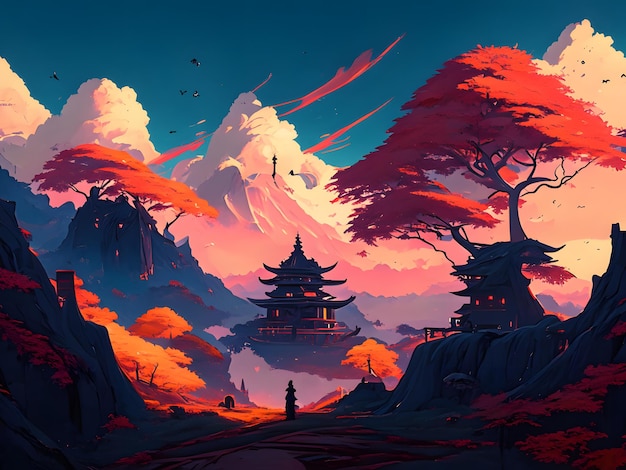 Premium AI Image | anime fantasy landscape