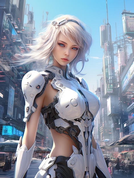 Anime female character futuristic warrior close up