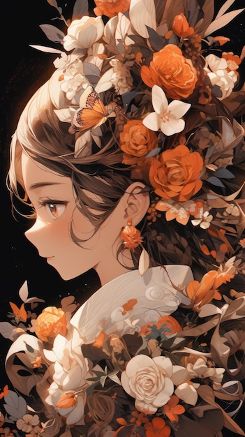 an anime and flower in brown