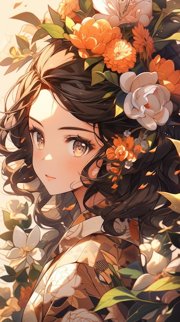 an anime and flower in brown