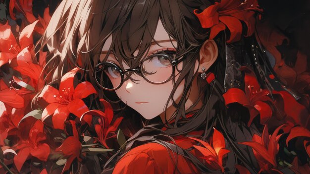 an anime and flower in red