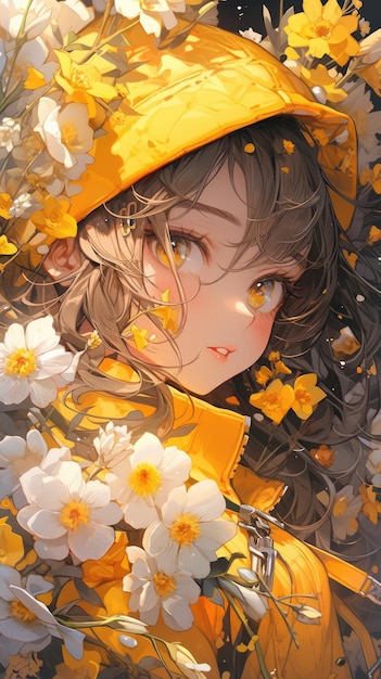 an anime and flower in yellow