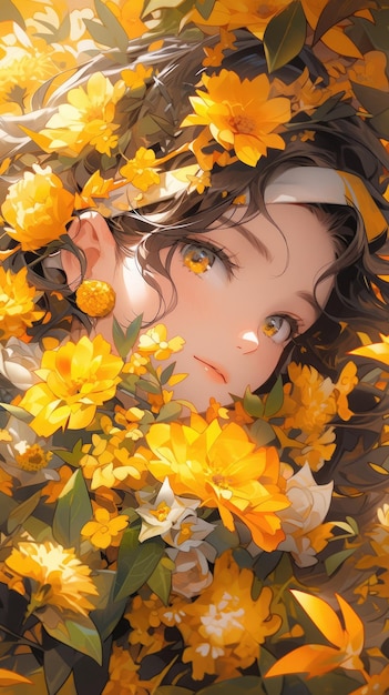 An anime and flower in yellow