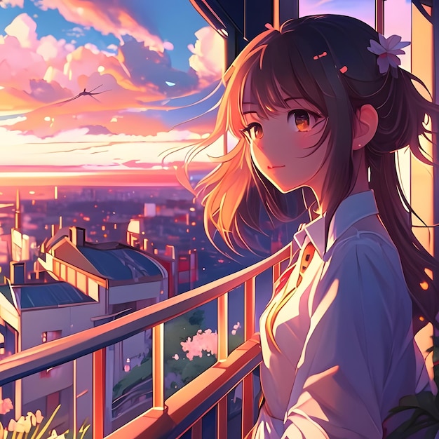 anime girl in balcony illustration