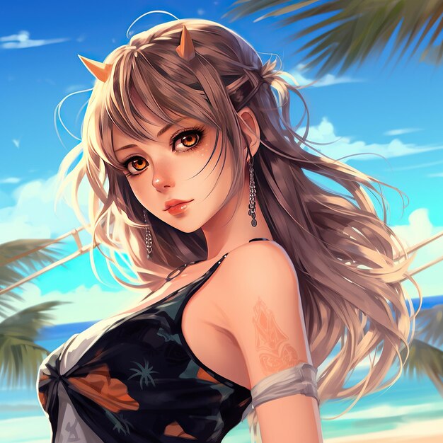 Photo anime girl in the beach