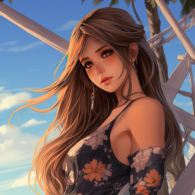 Anime girl in the beach