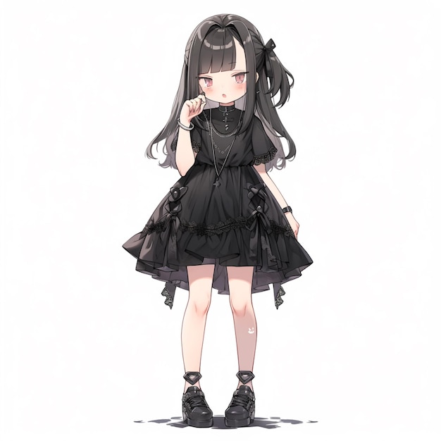 Photo anime girl in black dress with black hair and black shoes generative ai