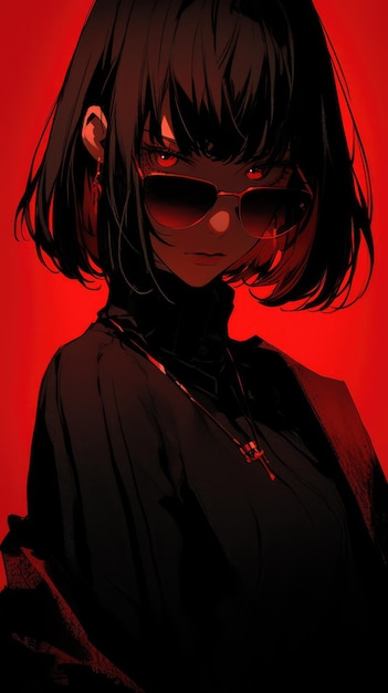 an anime girl in brown with sunglasses