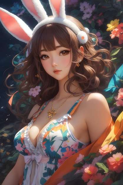 Anime girl in Bunny Swimsuit Bunny Style Anime Girl Cute Anime Anime Girl AI Generative