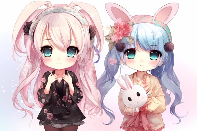 Anime girl and a bunny