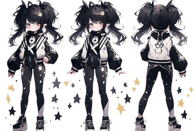 Anime Girl Character Design Turnaround Sheet Cute Kawaii Fashion Style Anime Character Model