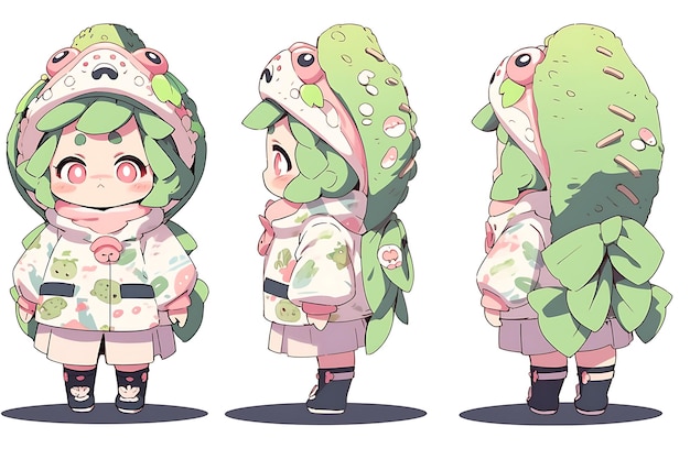 Anime Girl Character Design Turnaround Sheet Cute Kawaii Fashion Style Anime Character Model