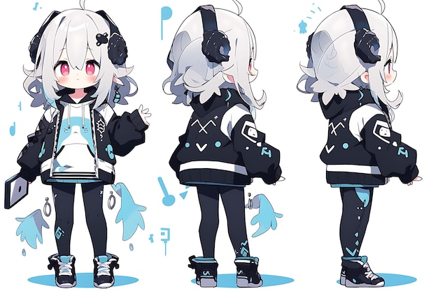 Anime Girl Character Design Turnaround Sheet Cute Kawaii Fashion Style Anime Character Model