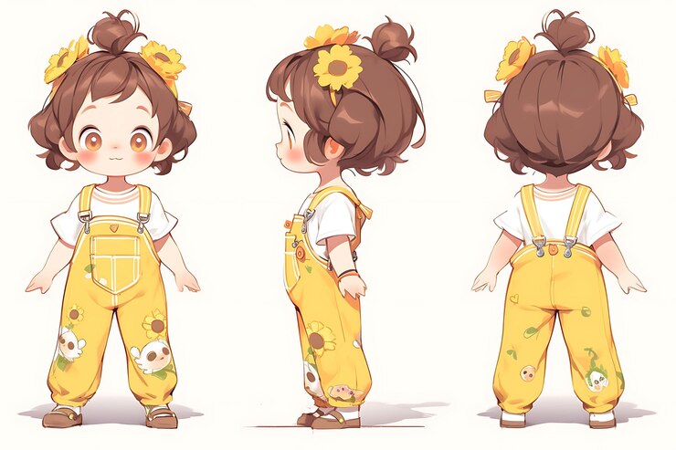 Photo アニメの女の子のキャラクターデザインターンアラウンドシートかわいいかわいいファッションスタイルアニメキャラクターモデル