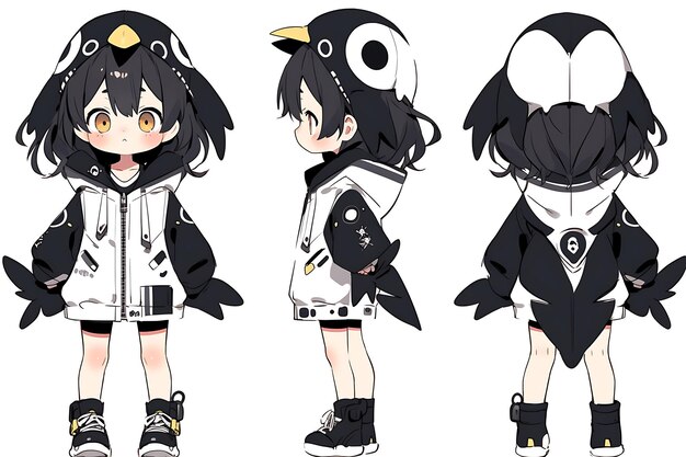 Anime Girl Character Design Turnaround Sheet Cute Kawaii Fashion Style Anime Character Model