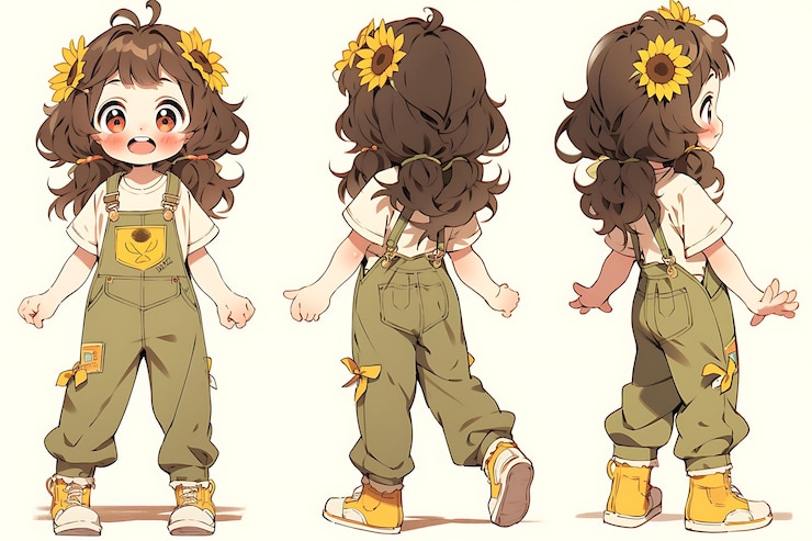 Photo アニメの女の子のキャラクターデザインターンアラウンドシートかわいいかわいいファッションスタイルアニメキャラクターモデル