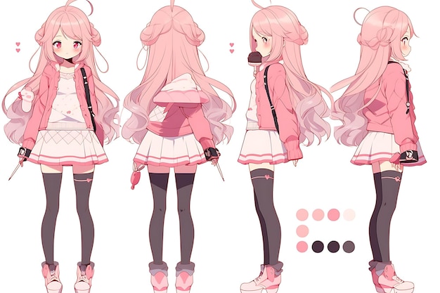 Anime Girl Character Design Turnaround Sheet Schattig Kawaii Fashion Style Anime Character Model