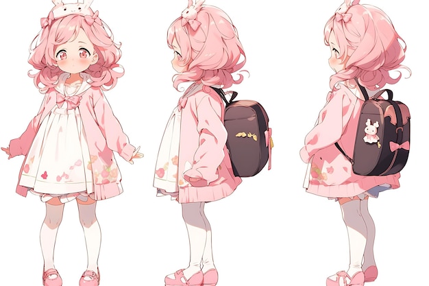 Anime Girl Character Design Turnaround Sheet Schattig Kawaii Fashion Style Anime Character Model