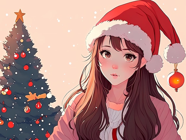 anime girl in christmas style illustartion