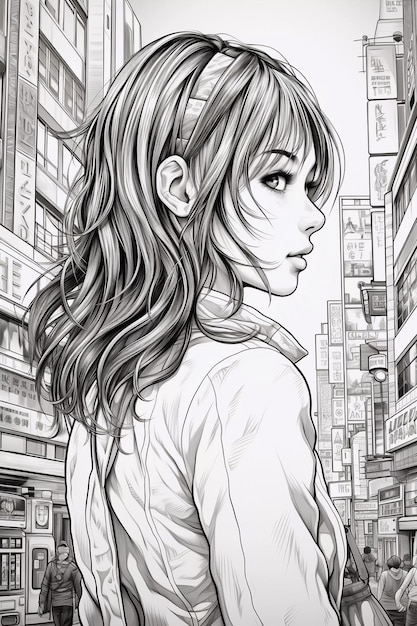 Foto anime girl coloring page scatena la tua creatività con affascinanti illustrazioni generate dall'ia