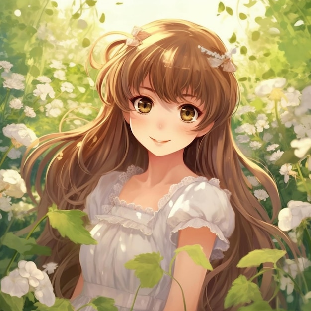 Anime girl in a field of flowers generative ai