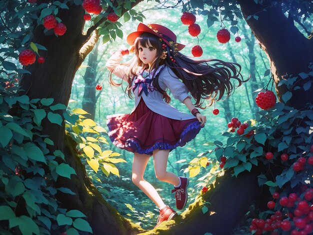 Anime girl in a forest