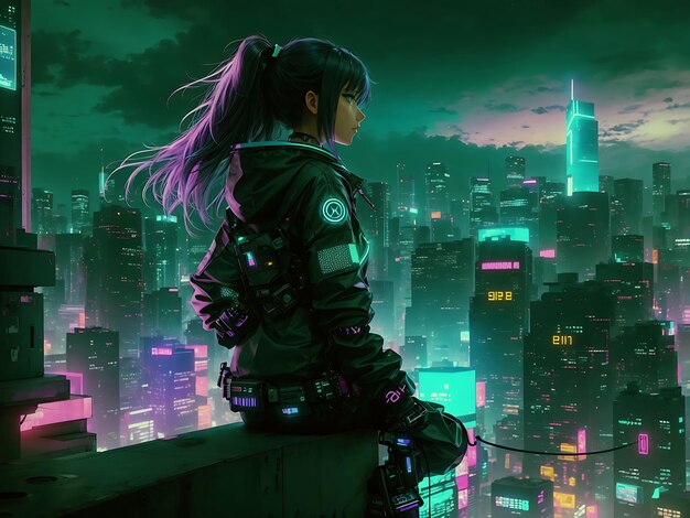 A anime girl futuristic city