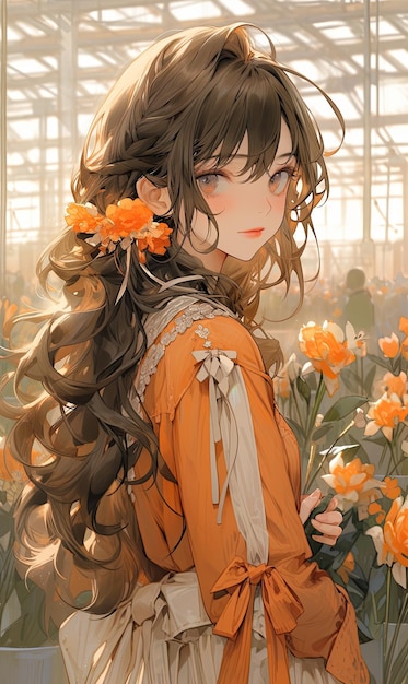 anime girl in greenhouse