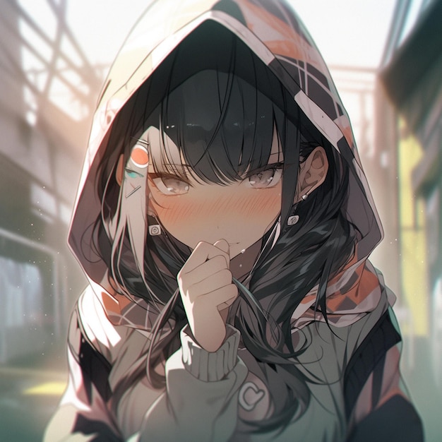 Premium Photo | Anime girl in a hoodie with a cigarette in her hand ...