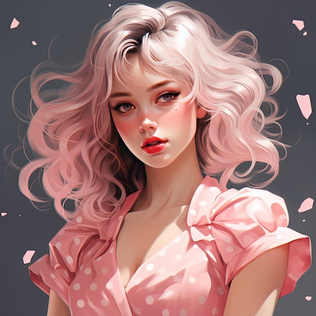 Anime girl illustration dressed in a pink dress