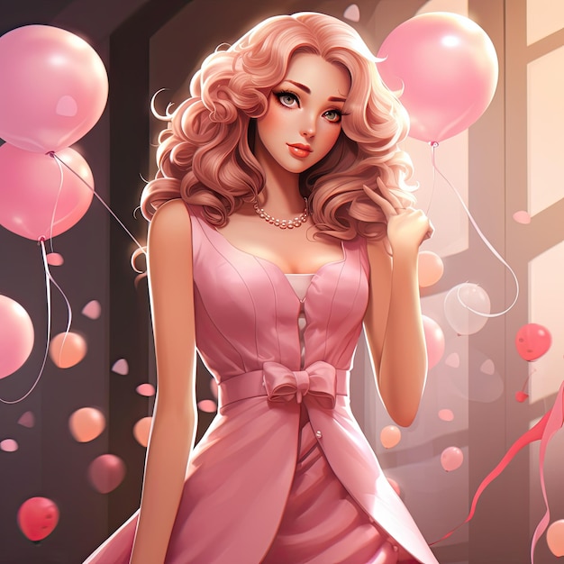 Anime girl illustration dressed in a pink dress