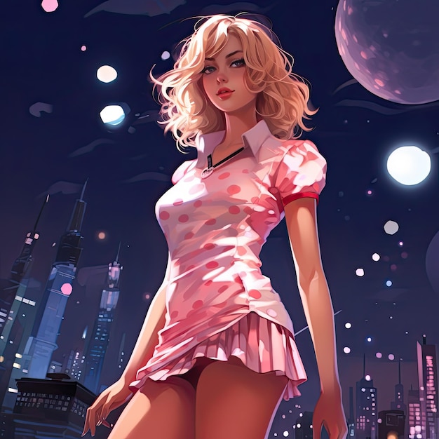 Anime girl illustration dressed in a pink dress