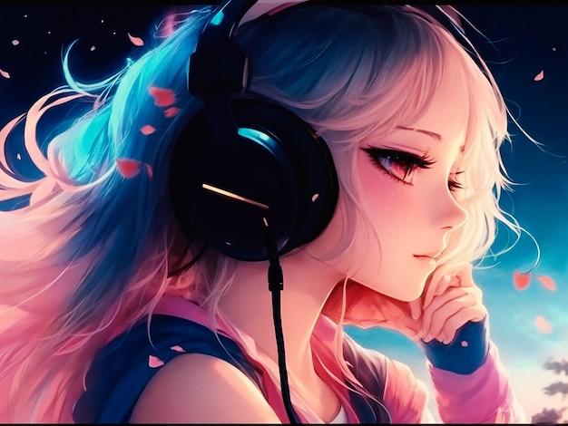 Anime Girl listening music