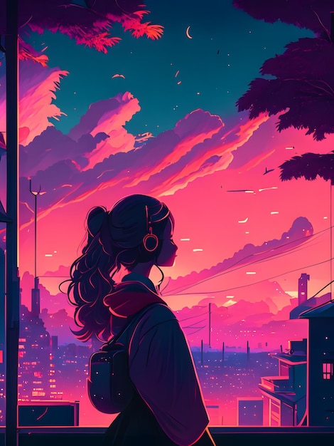 anime girl lofi illustration