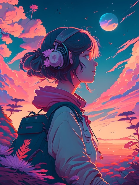 anime girl lofi style illustration