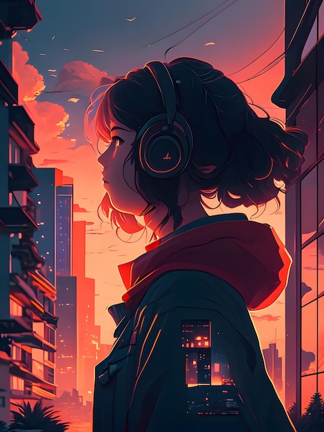 anime girl lofi style illustration