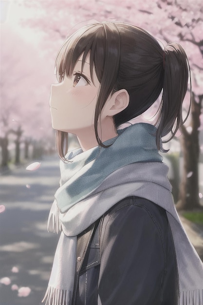 Premium AI Image  Anime girl looking down at the sky