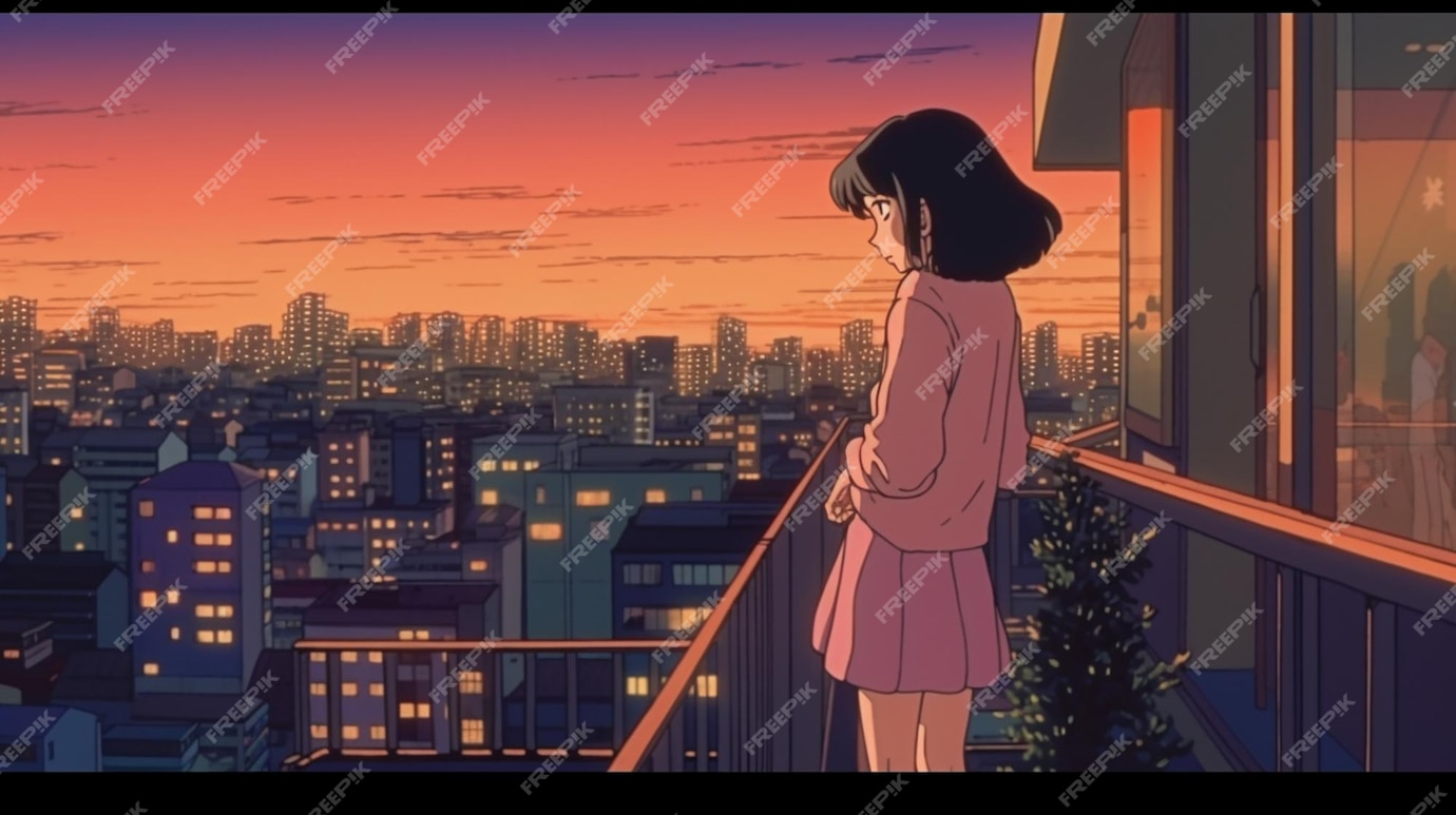 Premium AI Image | Anime girl looking out of window at city skyline at ...