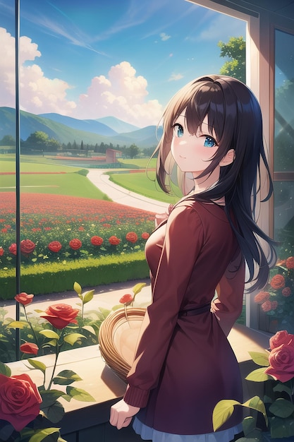 Premium AI Image | Anime girl looking out of a window